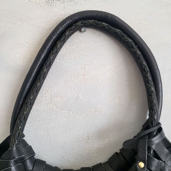 Pikolinos Black Leather Shredded Woven boho Shoulder Back Whipstich 15 x 12 - Picture 6 of 10